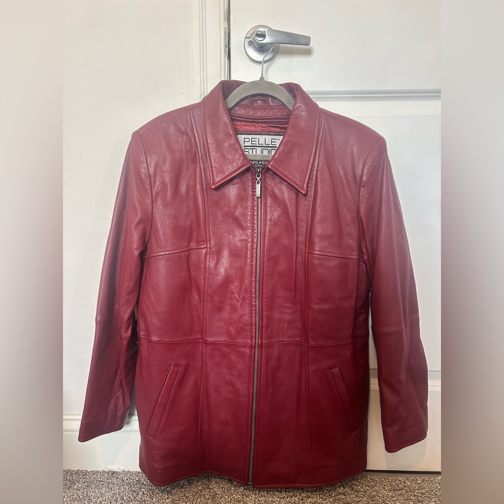 NWOT Burgundy Red Pelle Studio Thinsulate 3 in 1 Zip Up 100% Leather Women’s L